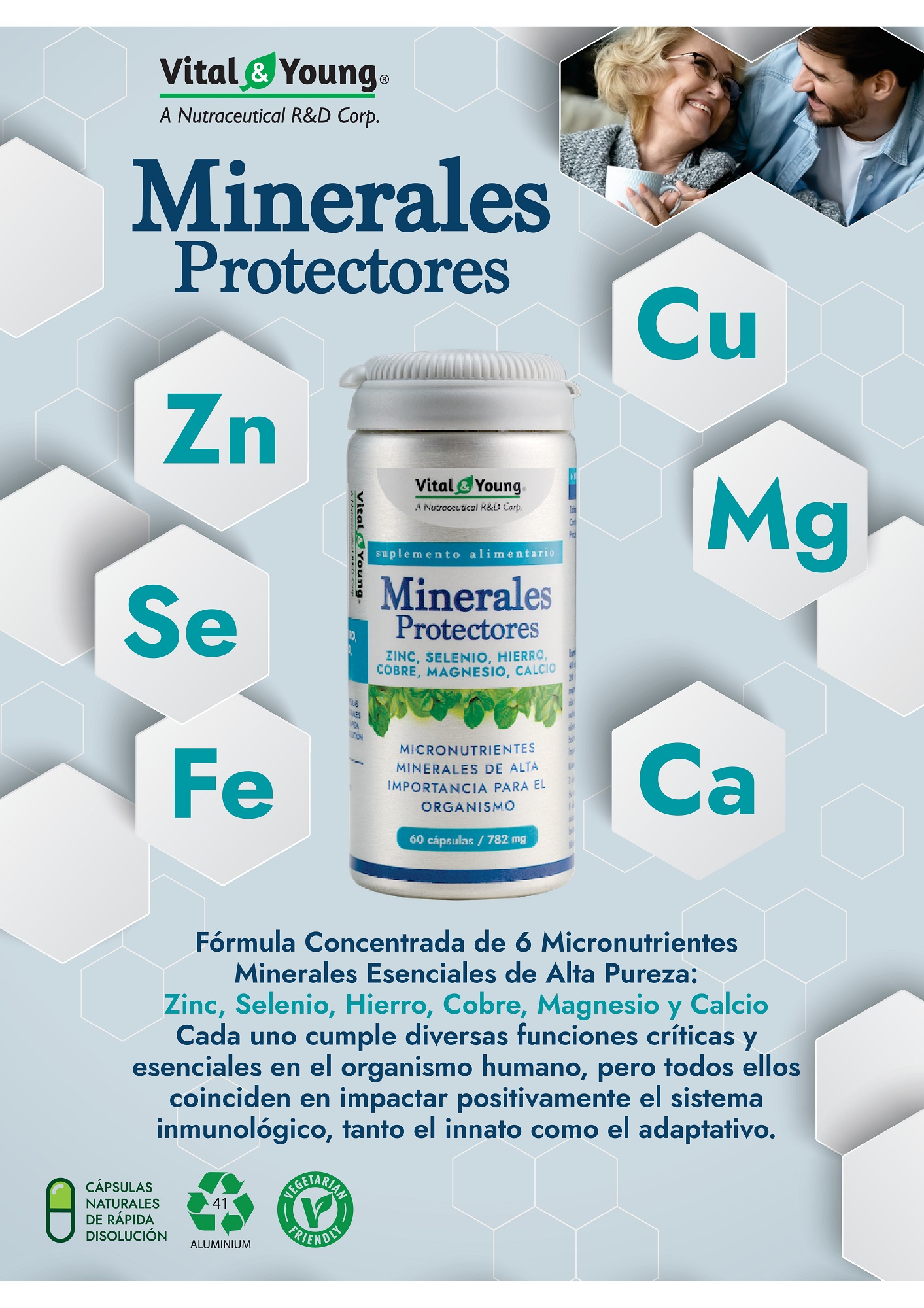 SUPLEMENTO VITAL & YOUNG MINERALES PROTECTORES ZINC SELENIO HIERRO COBRE MAGNESIO CALCIO CAPS DURAS - 2