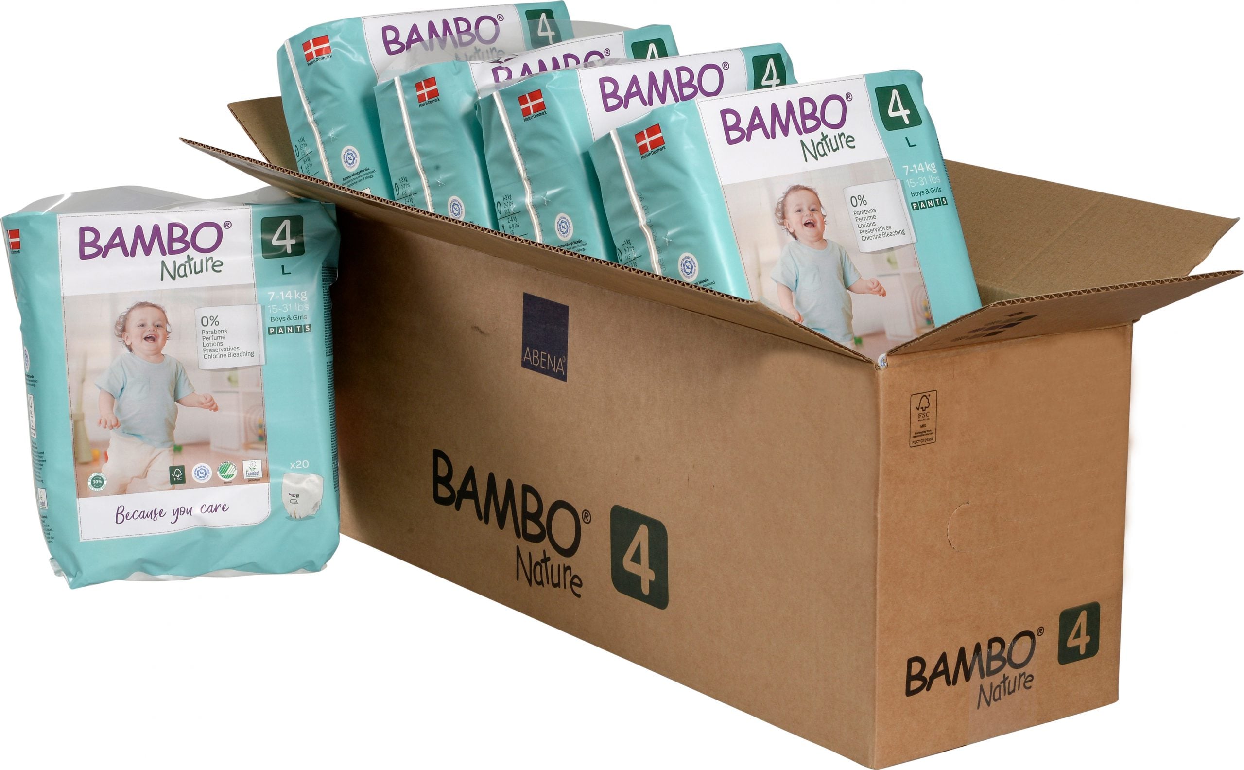 CAJA 5 PAQUETES BAMBO NATURE PAÑALES ECOLÓGICOS 100 UND 4 TALLA L 7-14 KG - 1