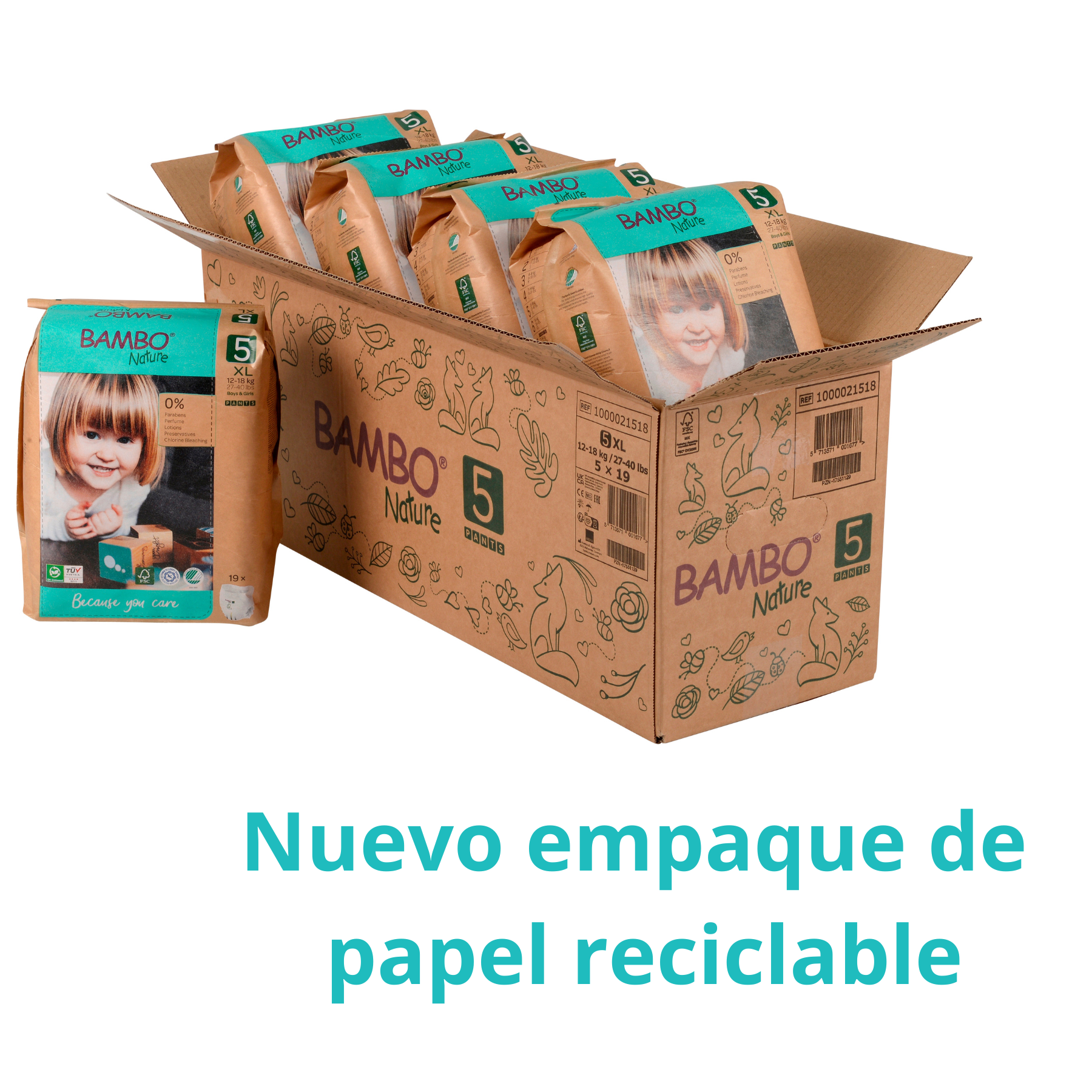 CAJA 5 PAQUETES BAMBO NATURE PAÑALES ECOLÓGICOS 95 UND PANTS 5 TALLA XL 11-17 KG - 3