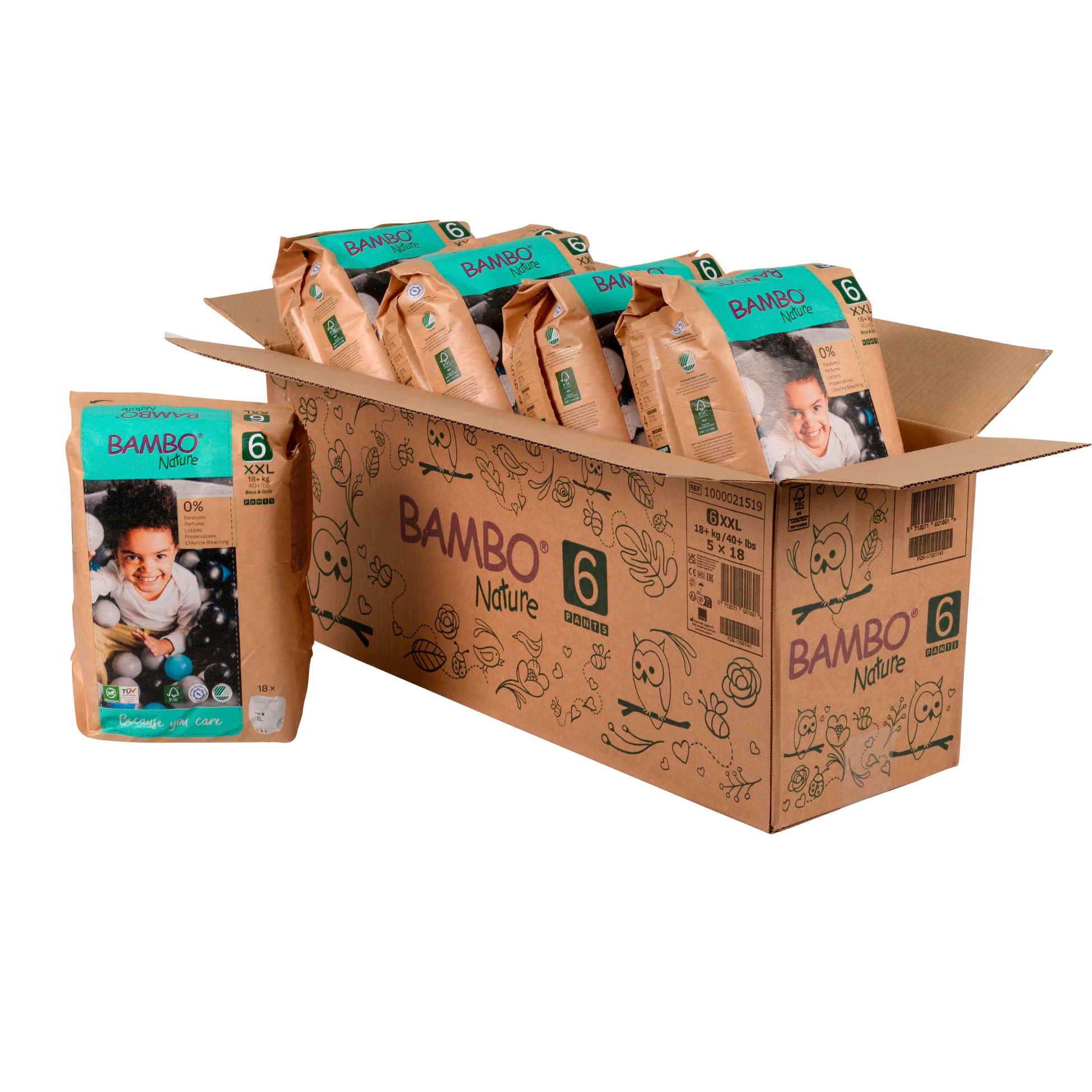 CAJA 5 PAQUETES BAMBO NATURE PAÑALES ECOLÓGICOS 90 UND PANTS 6 TALLA XXL 15+ KG - 3