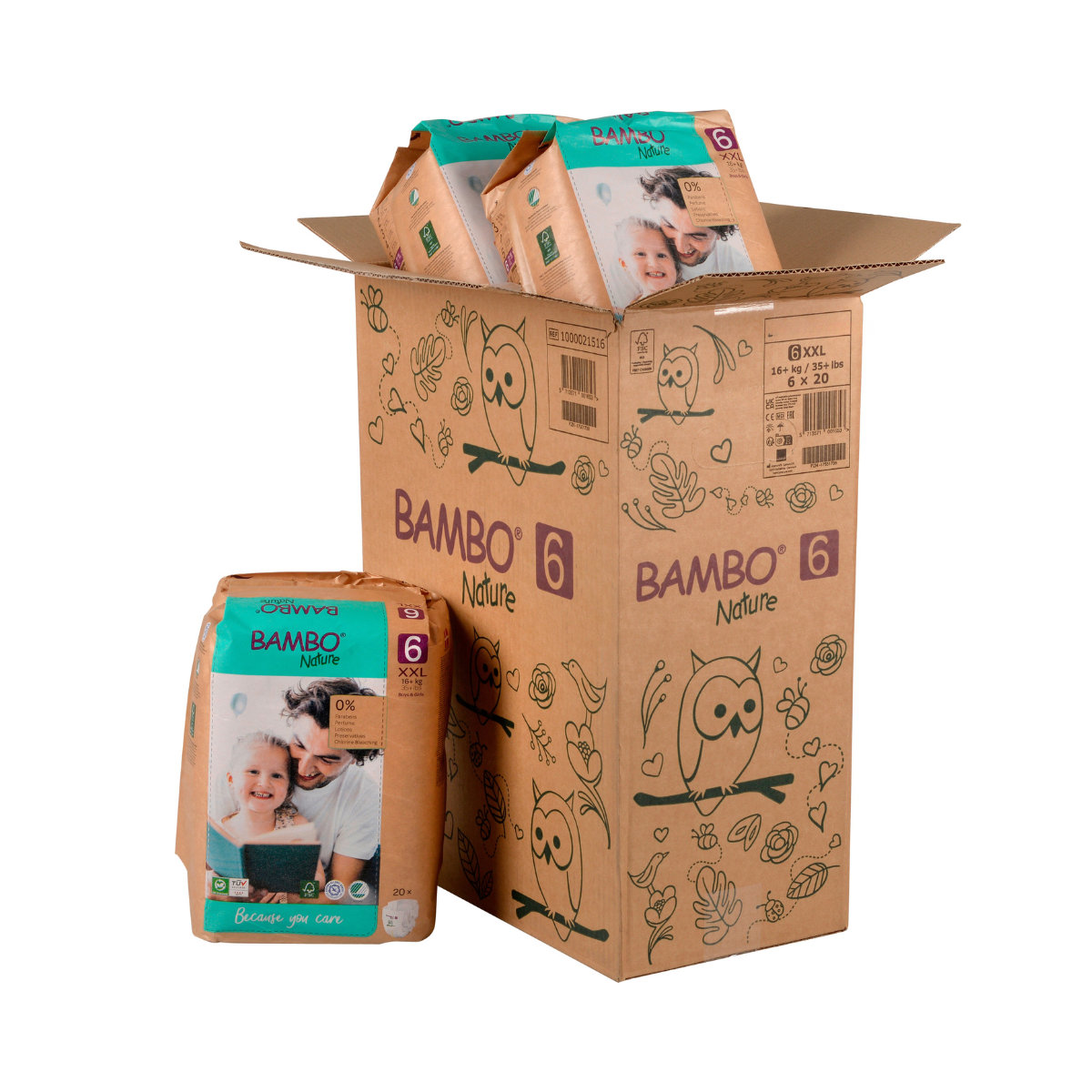 CAJA PAÑAL ECOLÓGICO BAMBO NATURE 6, 16+ KG - 120 UNID - 8