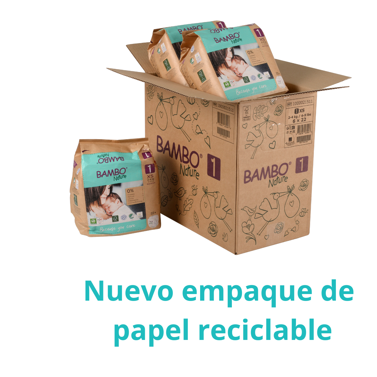 CAJA 6 PAQUETES BAMBO NATURE PAÑALES ECOLÓGICOS 132 UND 1 TALLA XS 2-4 KG - 3