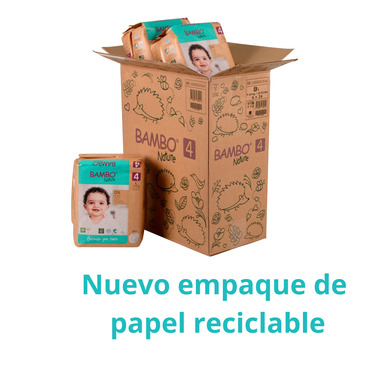 CAJA 6 PAQUETES BAMBO NATURE PAÑALES ECOLÓGICOS 144 UND 4 TALLA L 7-14 KG - 3