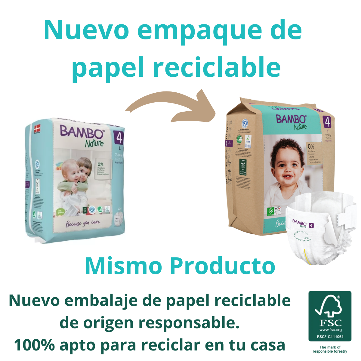 CAJA 6 PAQUETES BAMBO NATURE PAÑALES ECOLÓGICOS 144 UND 4 TALLA L 7-14 KG - 5