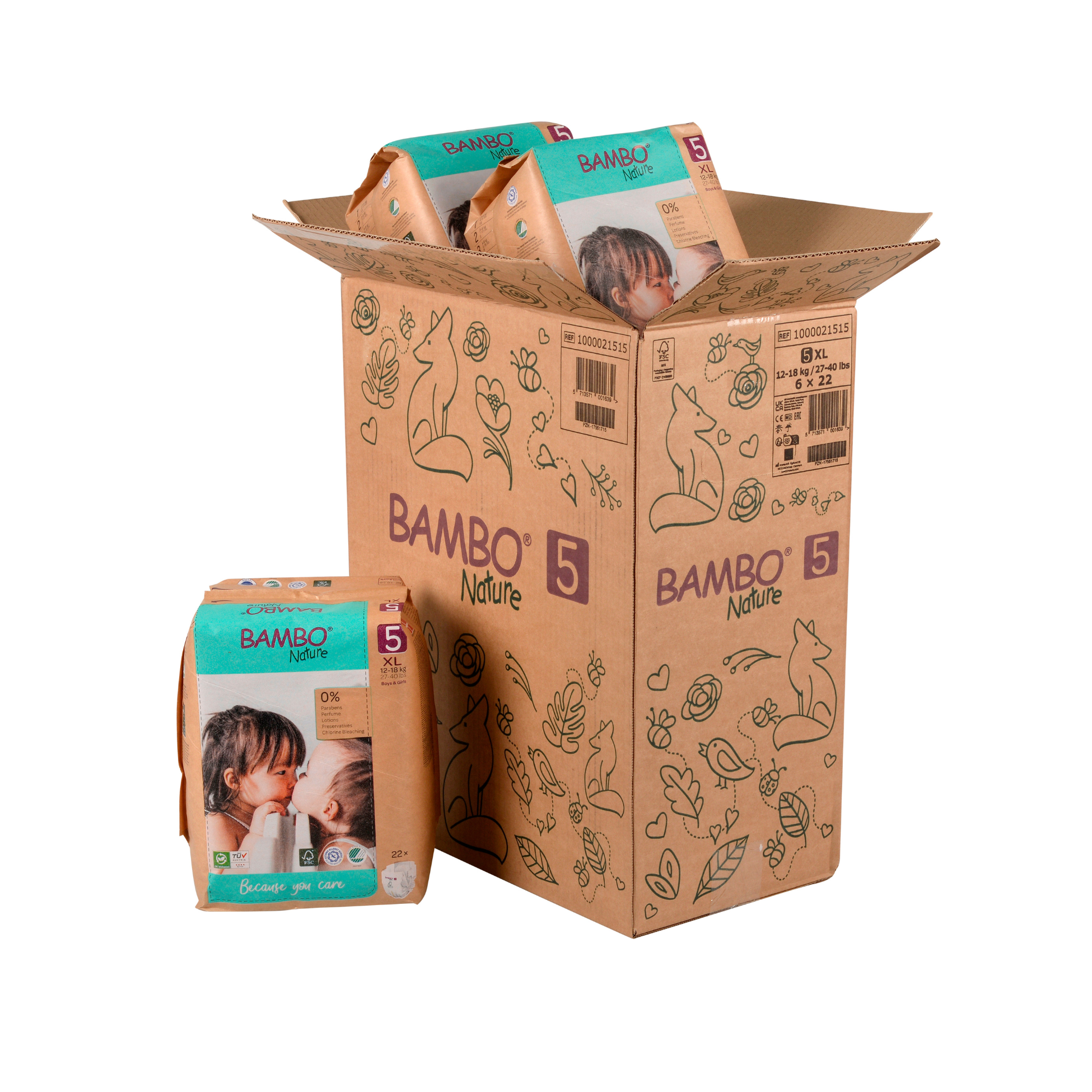 CAJA 6 PAQUETES BAMBO NATURE PAÑALES ECOLÓGICOS 132 UND 5 TALLA XL 12-18 KG - 1