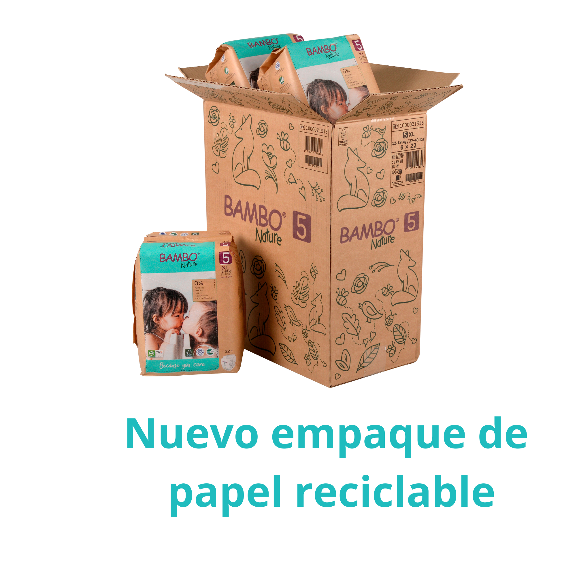 CAJA 6 PAQUETES BAMBO NATURE PAÑALES ECOLÓGICOS 132 UND 5 TALLA XL 12-18 KG - 3