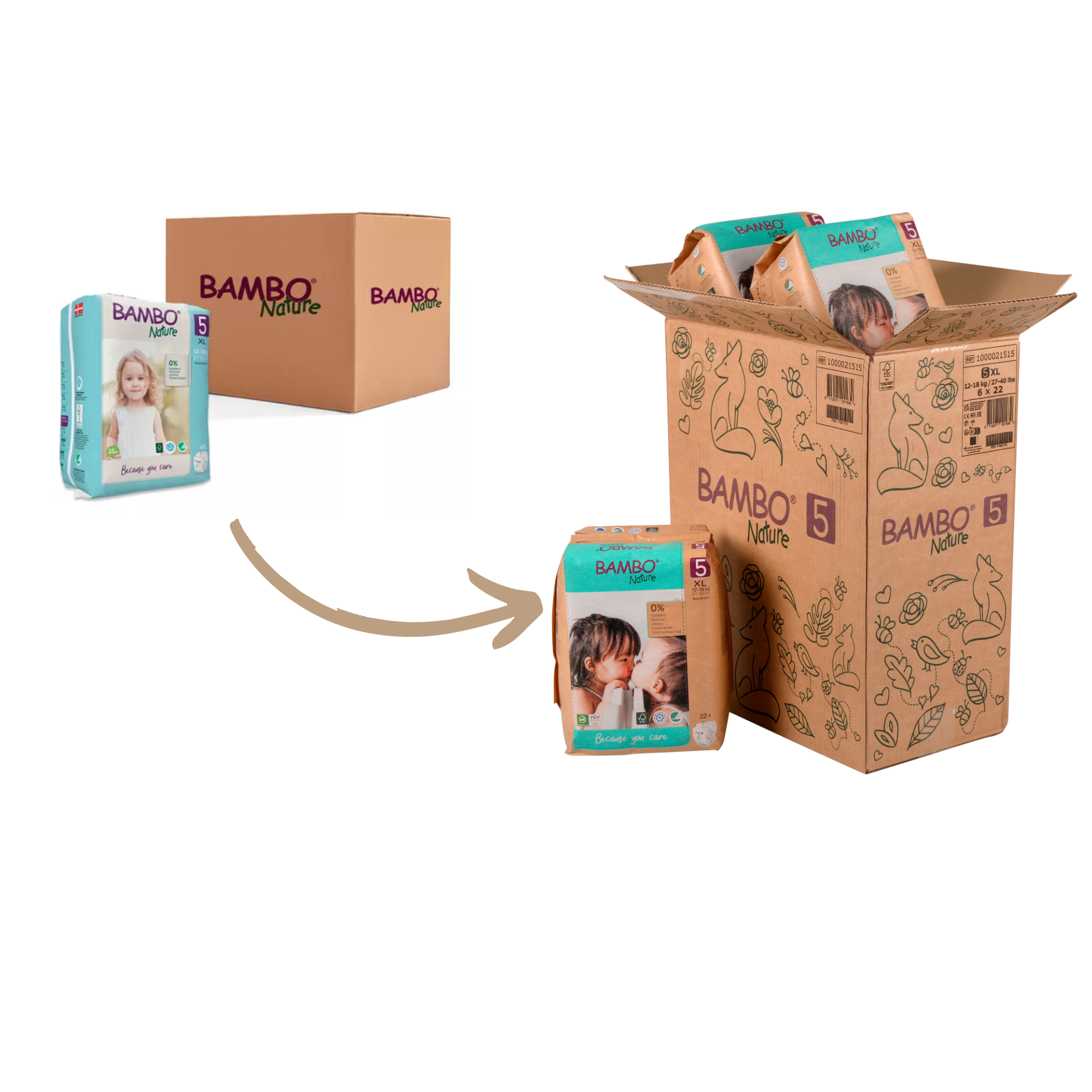 CAJA 6 PAQUETES BAMBO NATURE PAÑALES ECOLÓGICOS 132 UND 5 TALLA XL 12-18 KG - 5