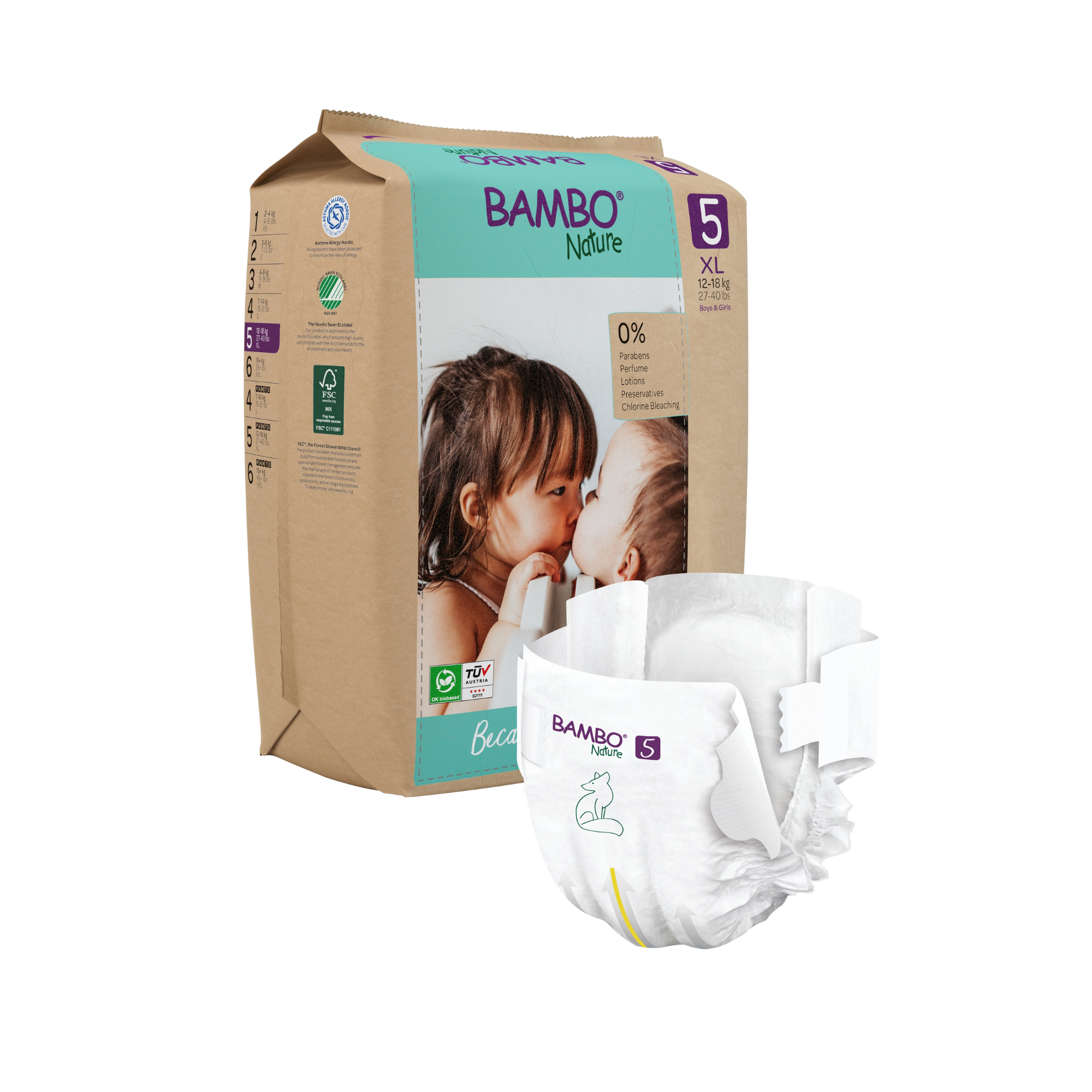 CAJA 6 PAQUETES BAMBO NATURE PAÑALES ECOLÓGICOS 132 UND 5 TALLA XL 12-18 KG - 8
