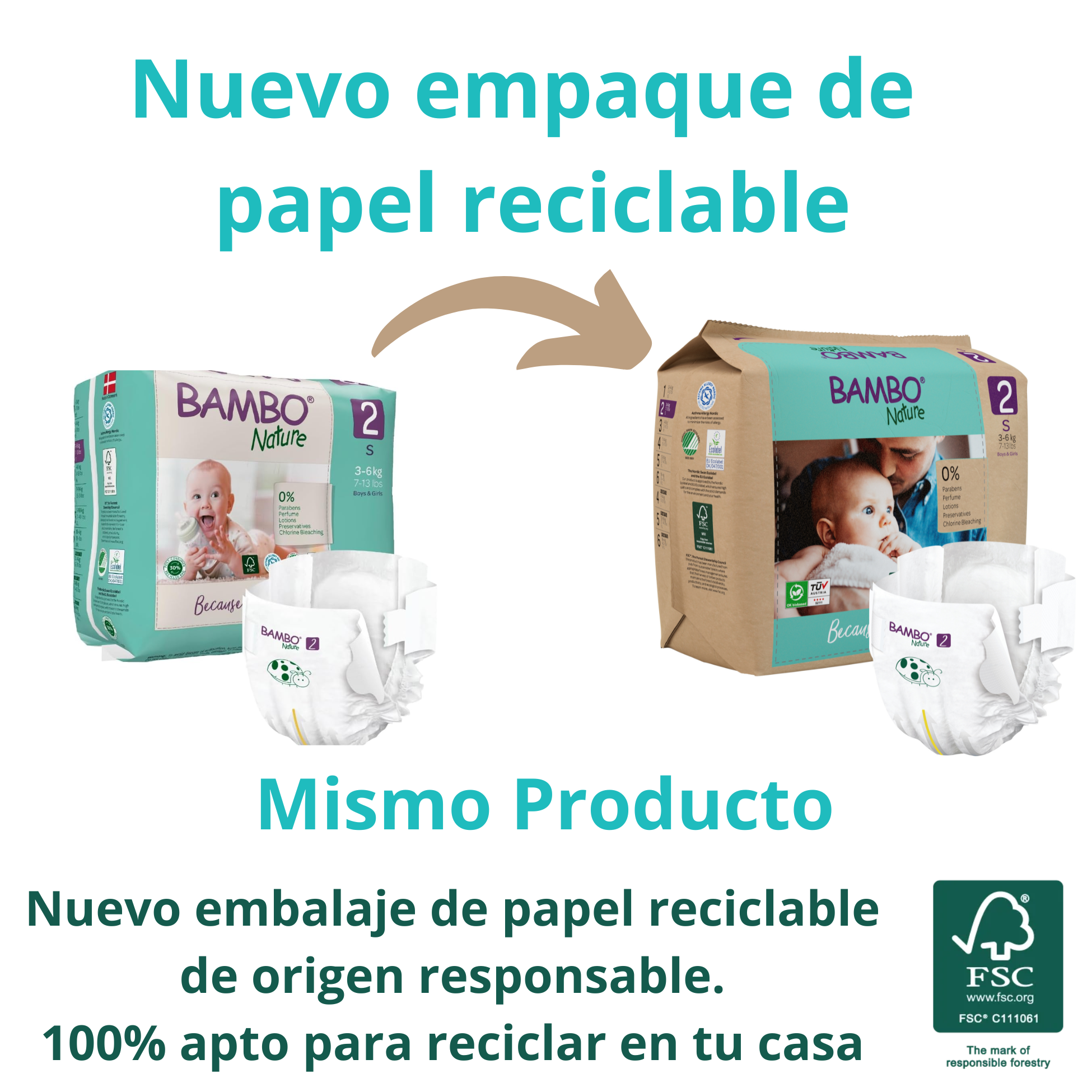 CAJA 6 PAQUETES BAMBO NATURE PAÑALES ECOLÓGICOS 180 UND 2 TALLA S 3-6 KG - 3
