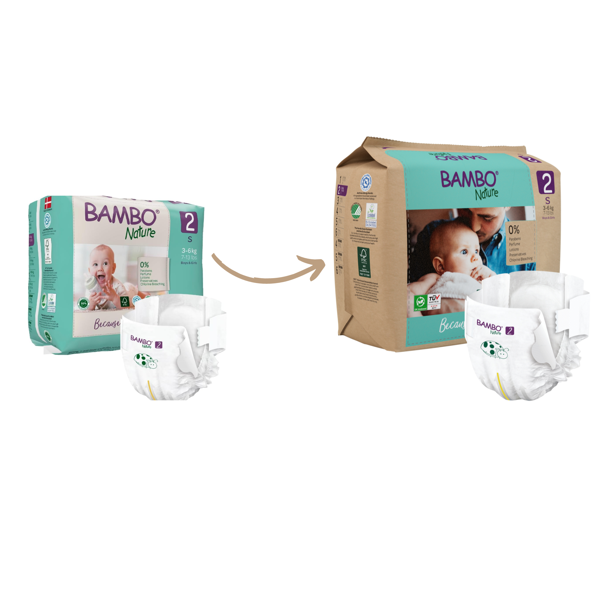 CAJA 6 PAQUETES BAMBO NATURE PAÑALES ECOLÓGICOS 180 UND 2 TALLA S 3-6 KG - 4