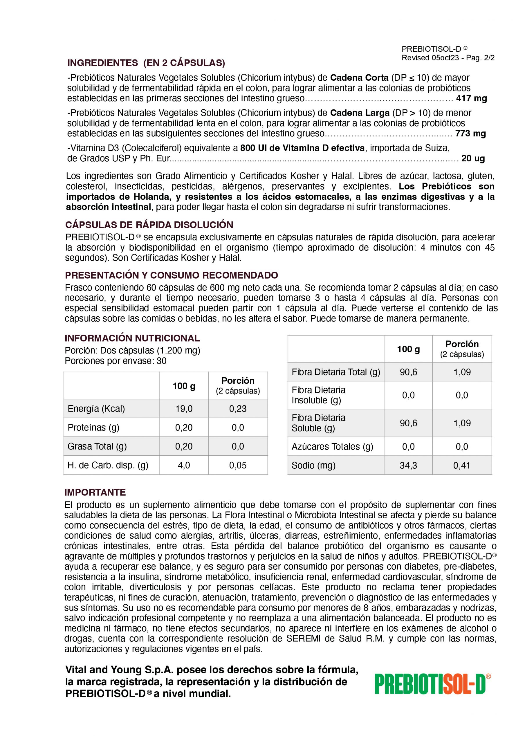 PREBIÓTICOS NATURALES VITAL & YOUNG PREBIOTISOL D VEGETALES SOLUBLES CON VIT. D3 - 3