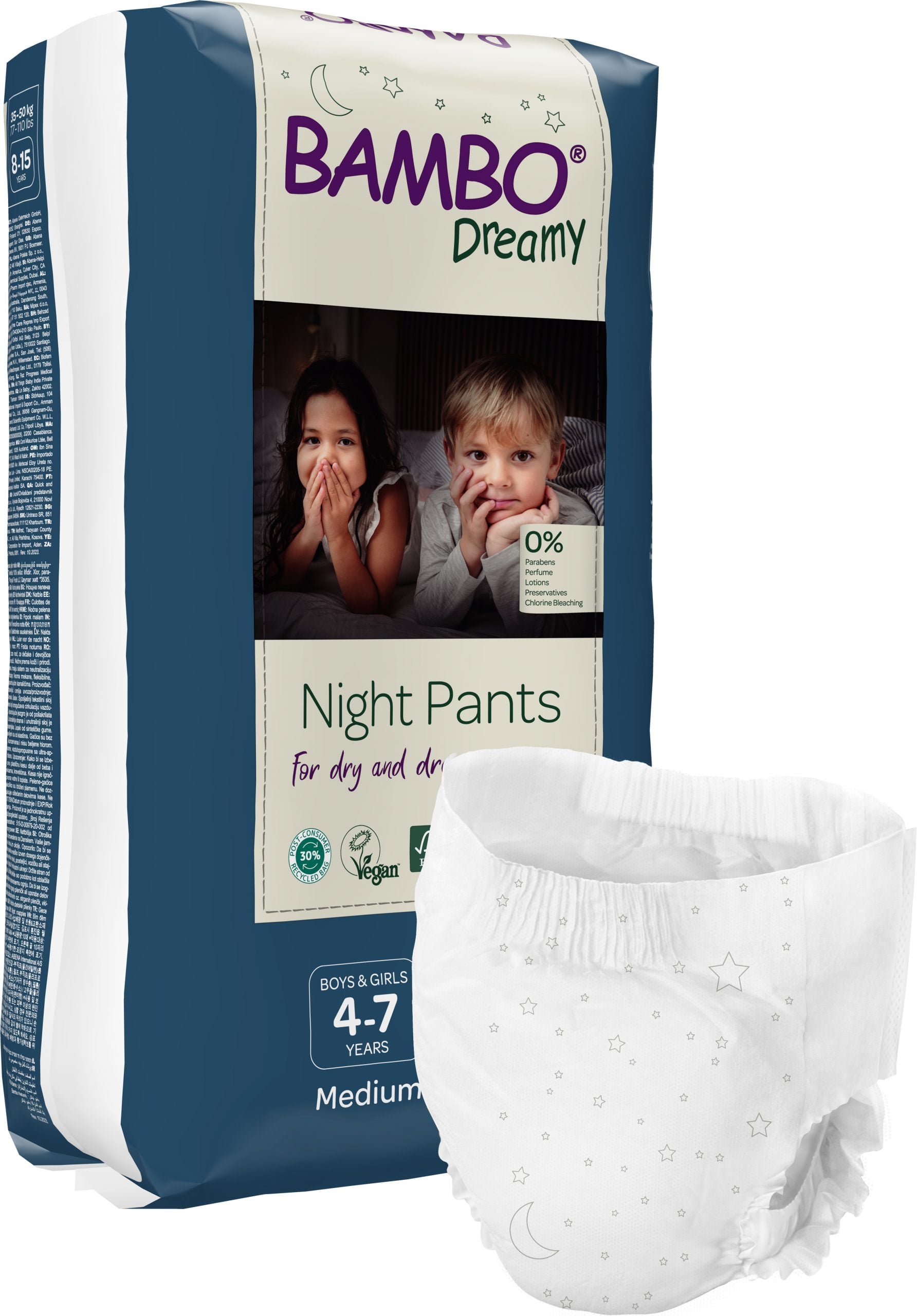 PAQUETE DE PAÑALES BAMBO NATURE ECOLÓGICOS DREAMY NIÑOS 10 UND 4 TALLA L 7 AÑOS 15-35 KG - 1