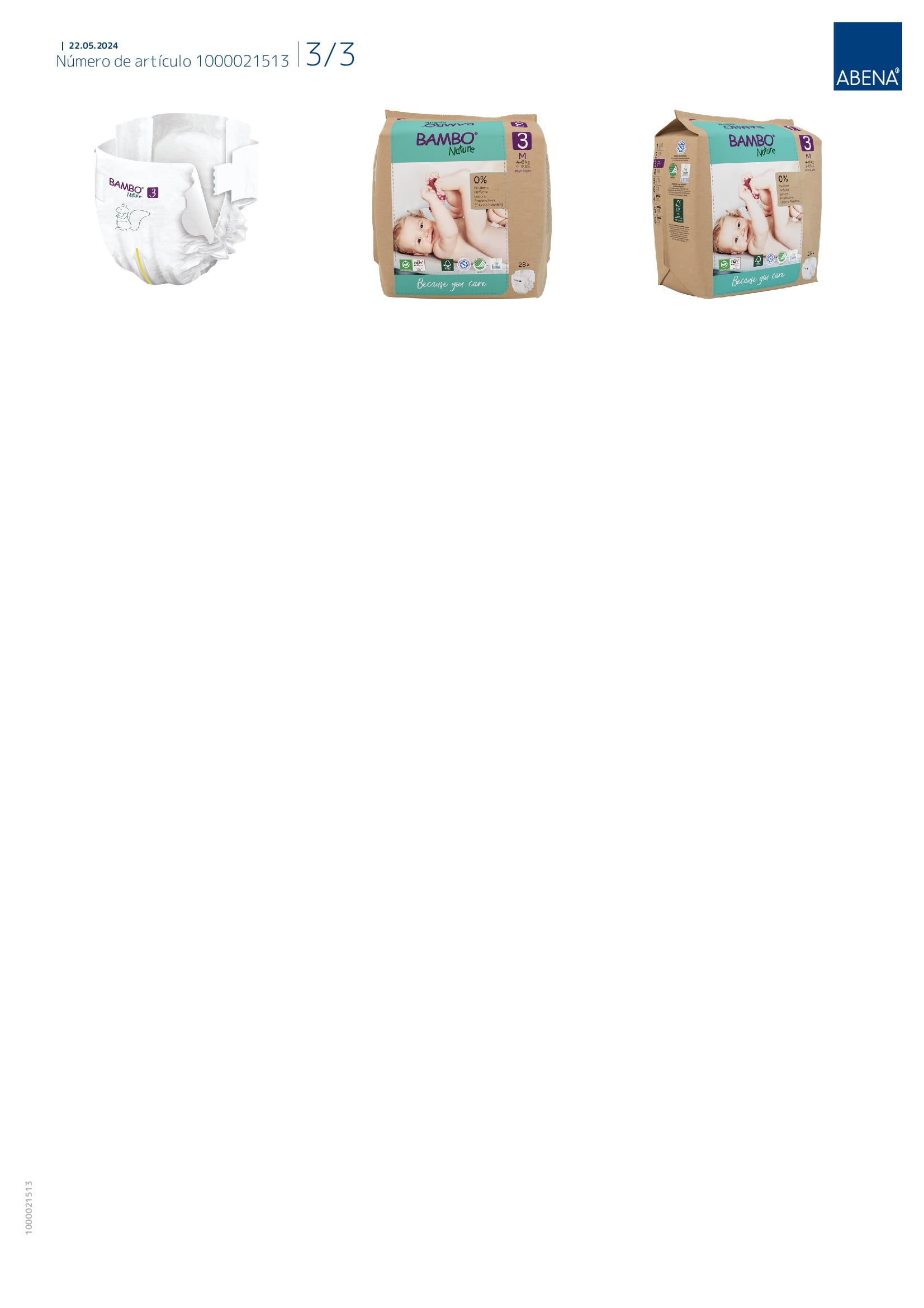 PAQUETE DE PAÑALES BAMBO NATURE ECOLÓGICOS 28 UND PAÑAL ECOLÓGICO BEBÉ 3 TALLA M, 4-8 KG (28 UNID) - 5