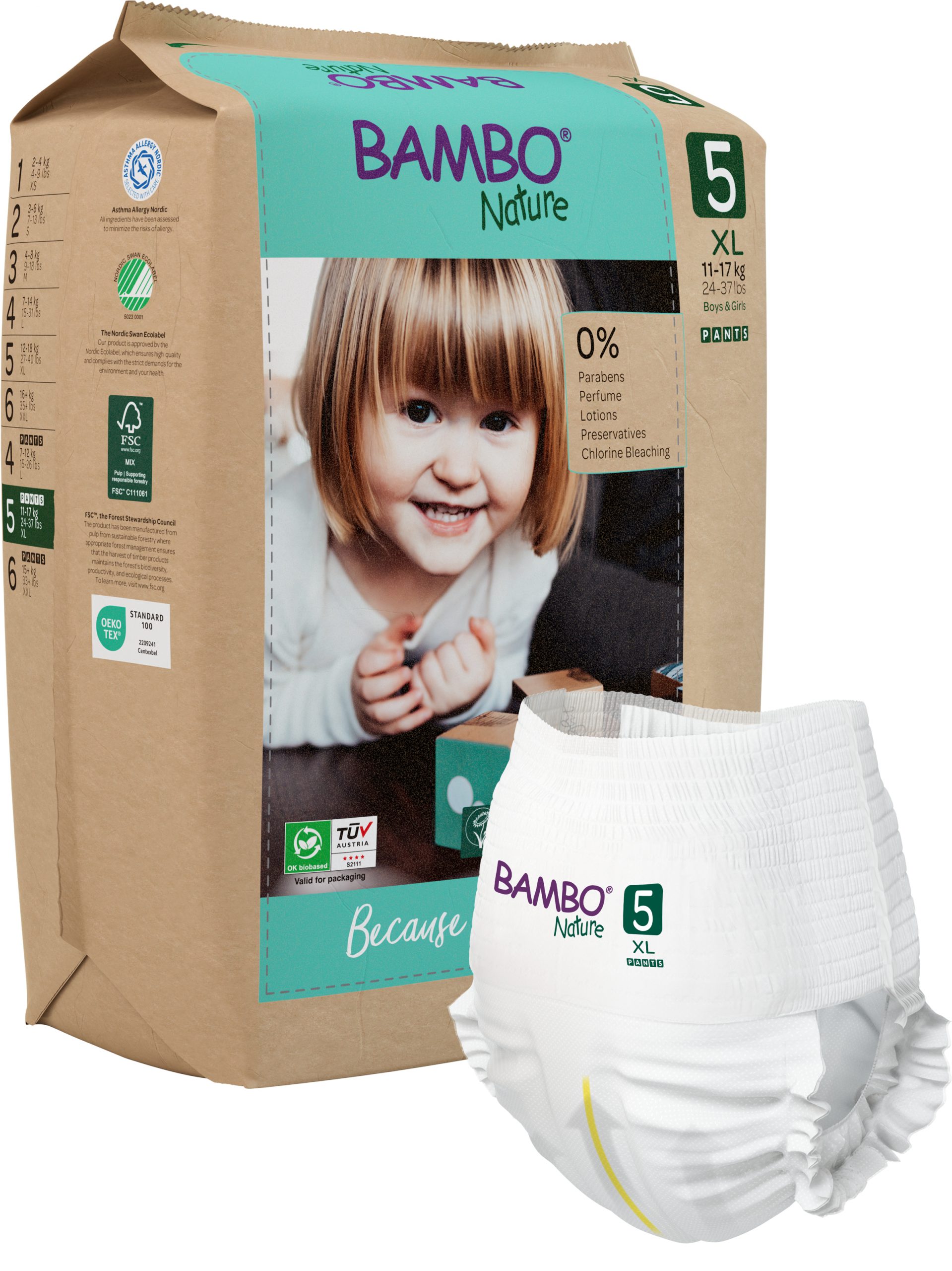 PAQUETE DE PAÑALES BAMBO NATURE ECOLÓGICOS 19 UND PANTS 5 TALLA XL 11-17 KG - 1