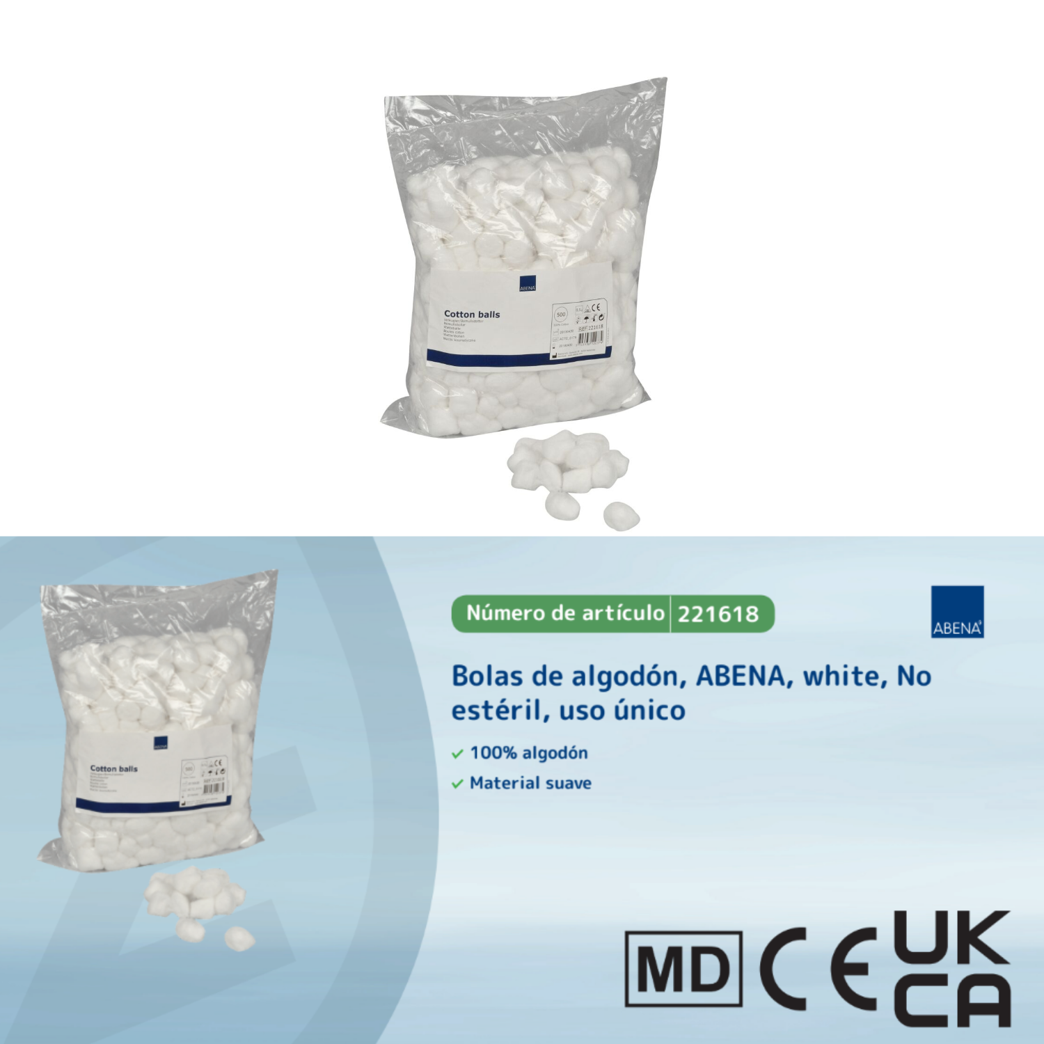 PACK 500 TÓRULAS ABENA ALGODÓN PREMIUM 0.5 GRAMOS COTTON BALL - 2