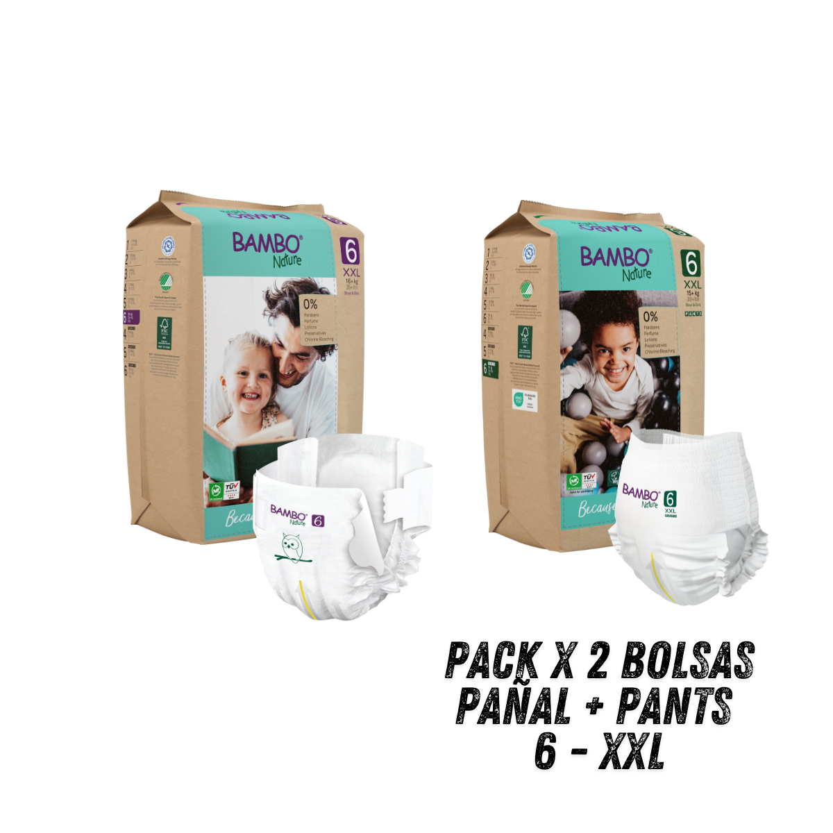 PACK BAMBO NATURE X 2 BOLSAS PAÑALES ECOLÓGICOS 6 UND 6 XXL PANTS - 2
