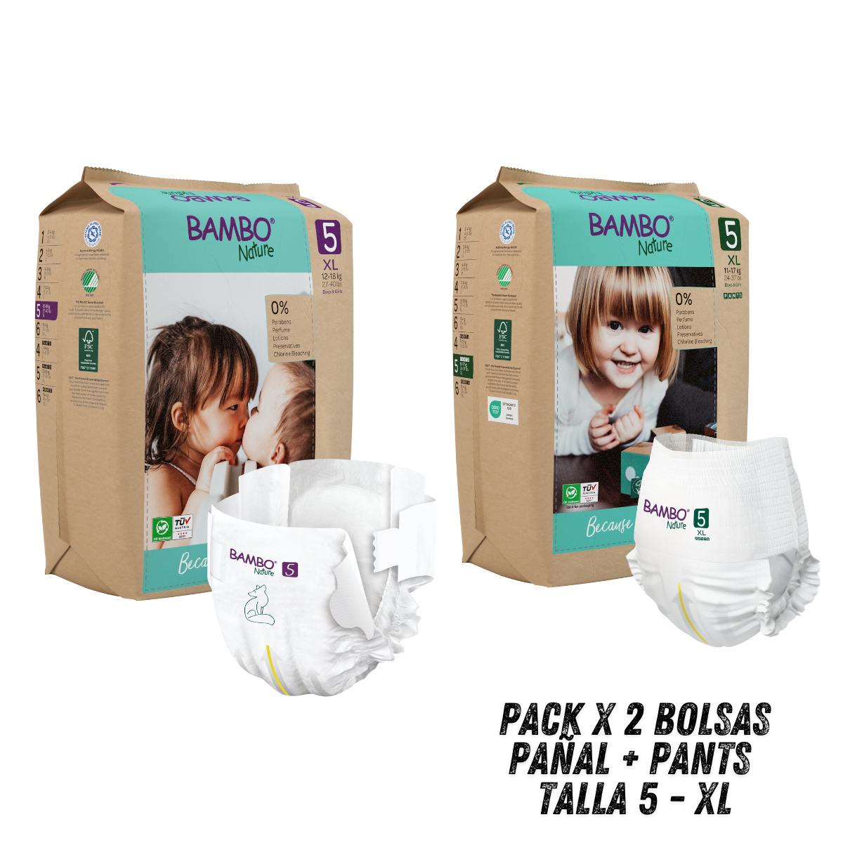 PACK BAMBO NATURE X 2 PAÑALES ECOLÓGICO 17 UND PANTS 5 XL 11-17 KG - 2