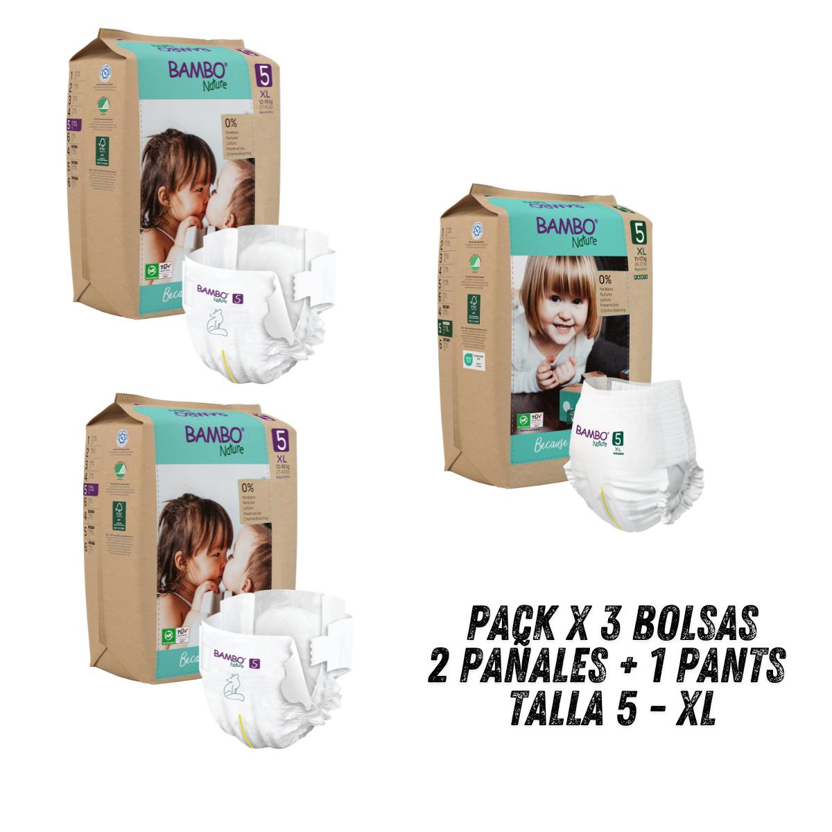 PACK BAMBO NATURE X 3 PAÑALES ECOLÓGICOS 5 UND 5 XL PANTS - 2