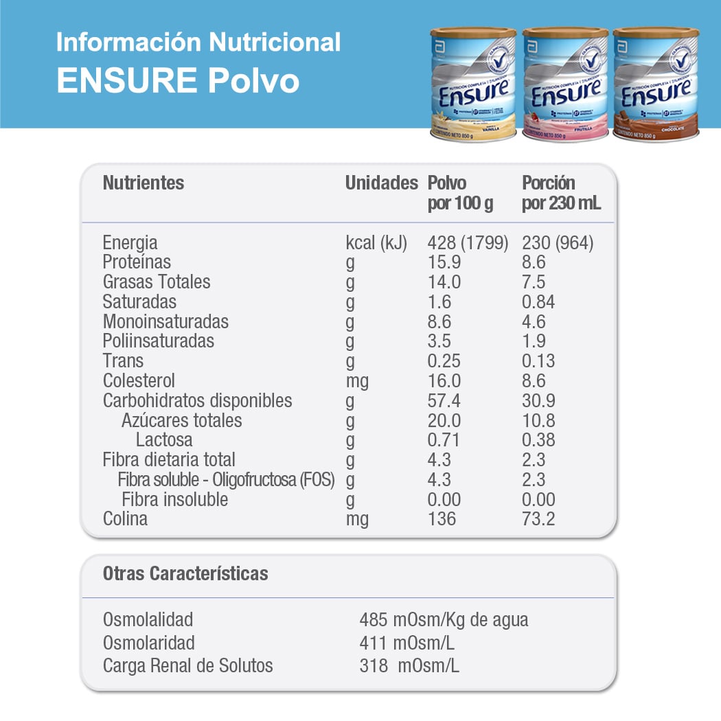 SUPLEMENTO ENSURE EN POLVO SABOR CHOCOLATE 850GS - 2