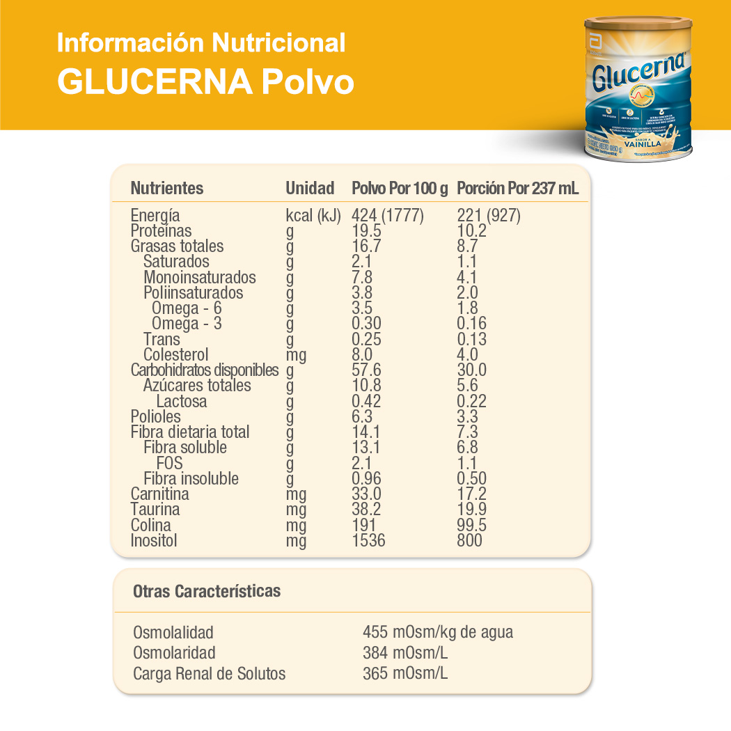 SUPLEMENTO ALIMENTICIO ABBOTT GLUCERNA SABOR VAINILLA 850G - 3