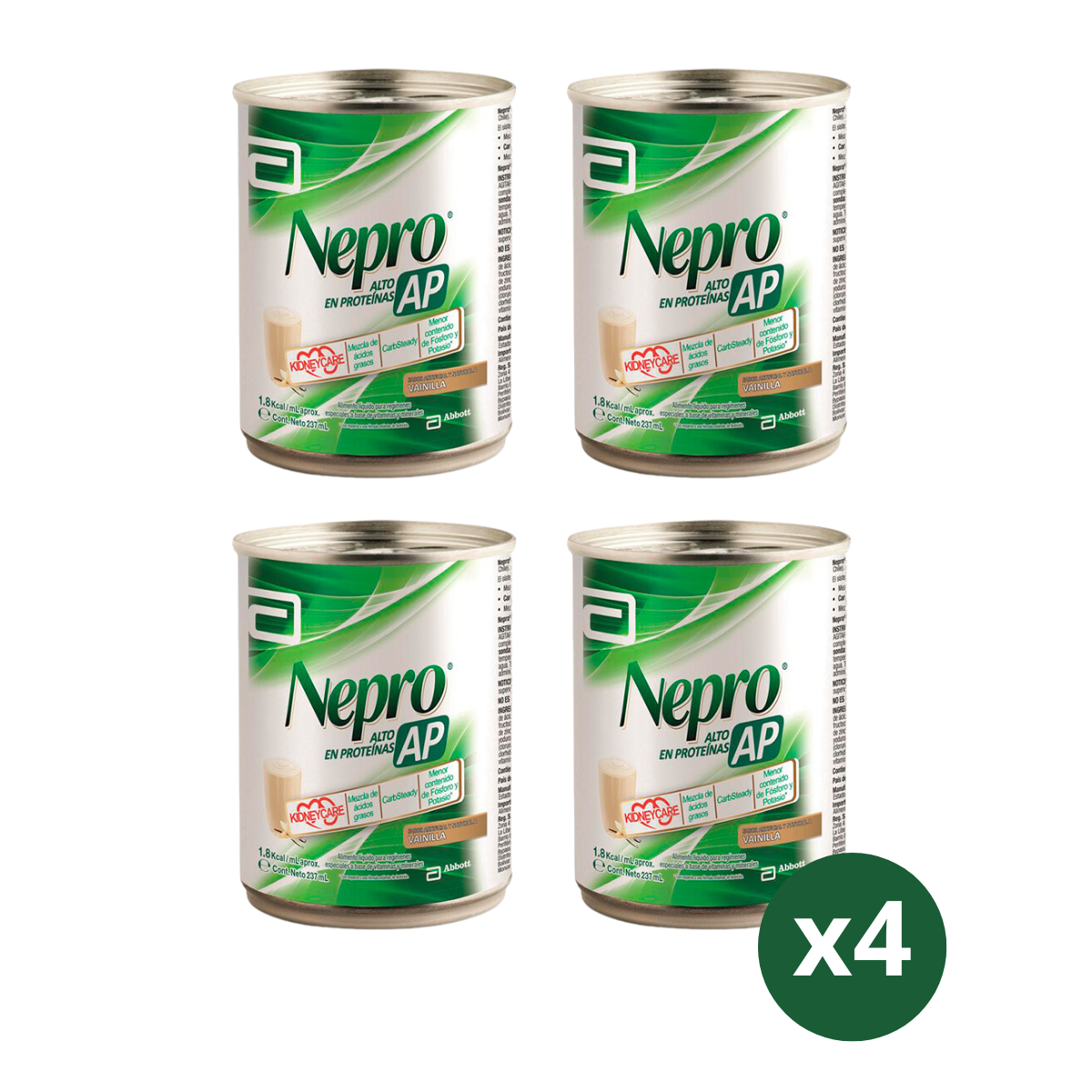 NUTRICIÓN NEPRO AP VAINILLA ABBOTT PROTEINAS LATA 237 ML  X 4 UNIDADES - 2
