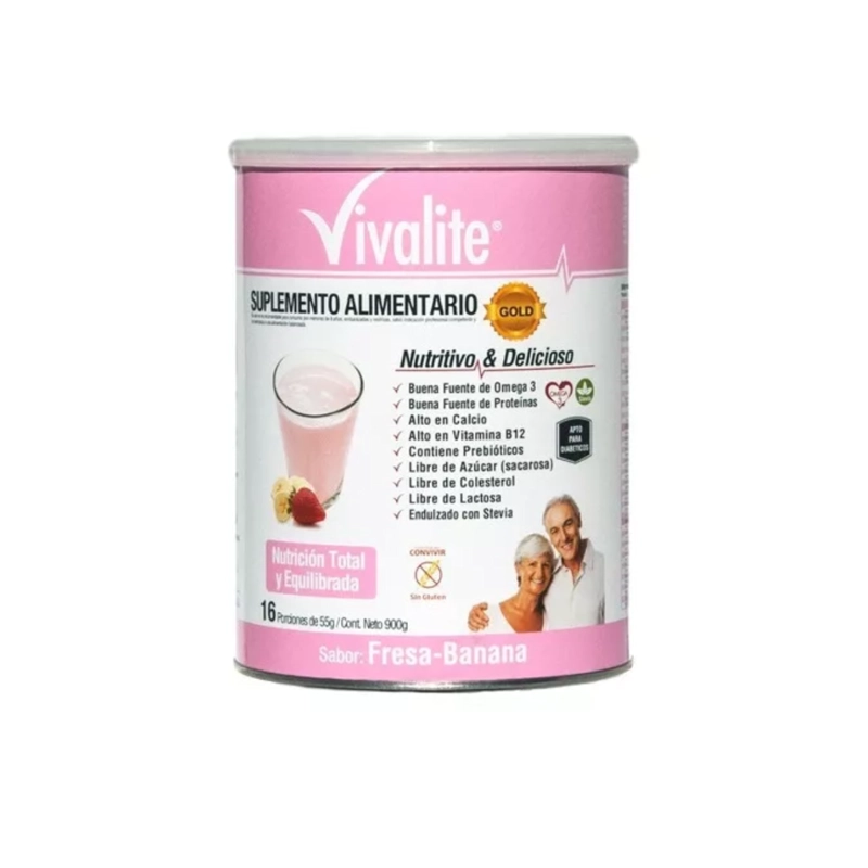 VIVALITE SUPLEMENTO  SABOR FRESA-BANANA - POLVO DE 900 GRS. - 2