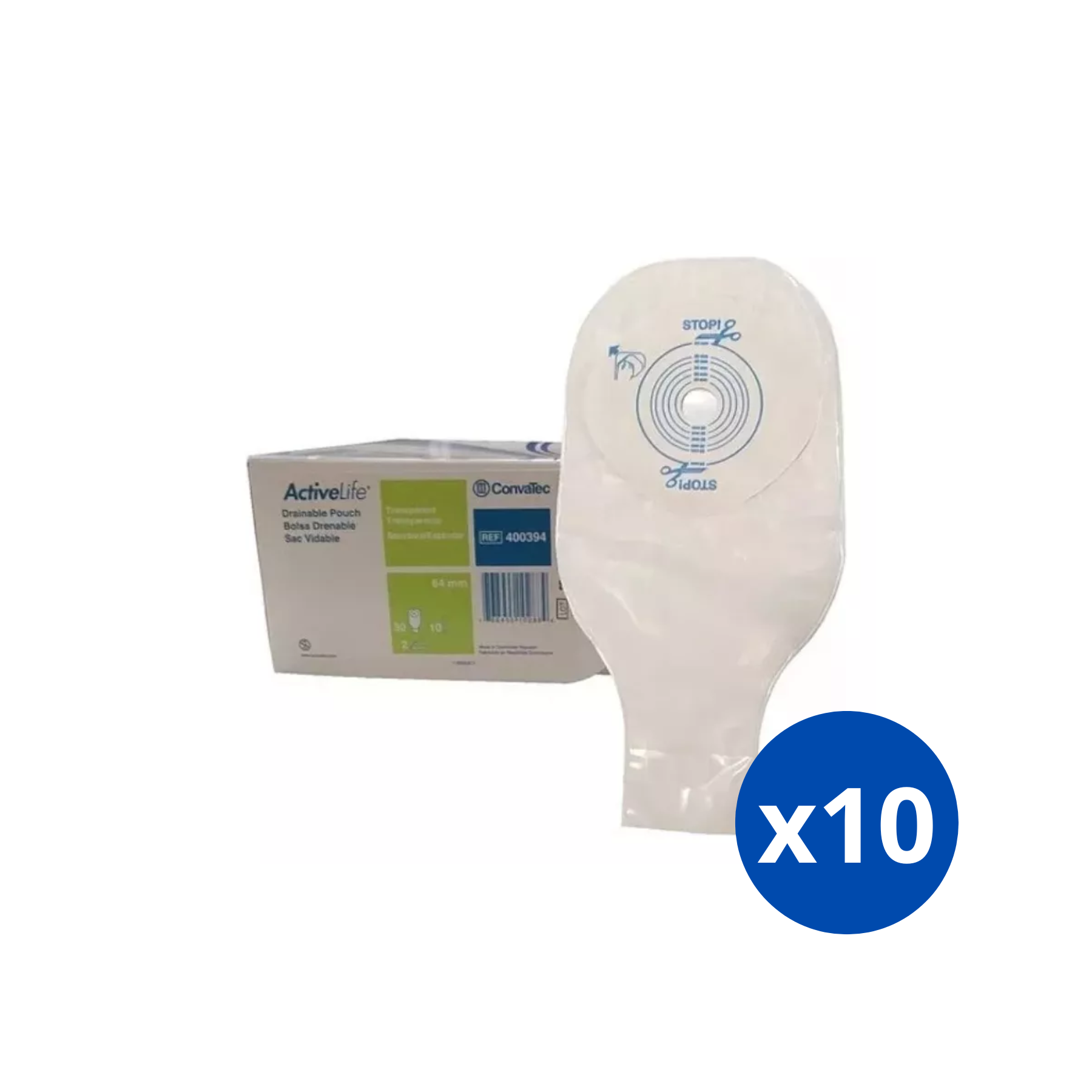 PACK X 10 BOLSAS OSTOMIA CONVATEC 400394 DESECHABLE 1 PIEZA 64MM - 2