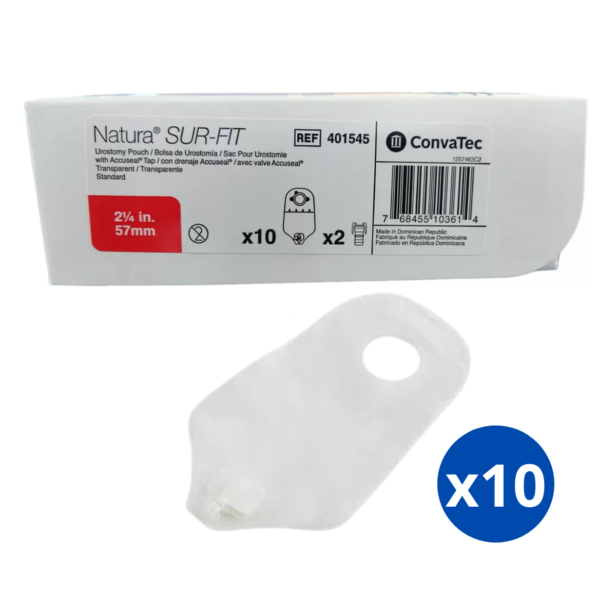 PACK X 10 BOLSA UROSTOMIA SURFIT NATURA 57MM CONVATEC 401545 - 1