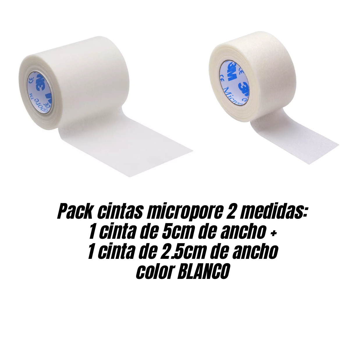 PACK X2 CINTA MICROPORE 3M HERIDA TELA 2.5CM + 5CM BLANCO ADHESIVA - 2