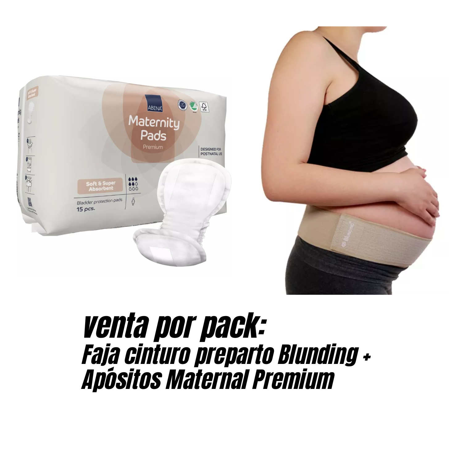 PACK 15 UNIDADES ABENA APÓSITO MATERNAL MATERNIDAD + FAJA CINTURÓN BLUNDING - 2