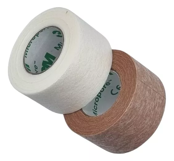 PACK X 2 CINTAS ADHESIVA MICROPORE 2.5CM COLOR PIEL + BLANCO - 1