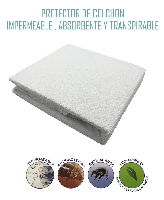 CUBRE COLCHÓN PROTECTOR IMPERMEABLE 2 PLAZAS MARCA BLUNDING EN COLOR BLANCO - 2