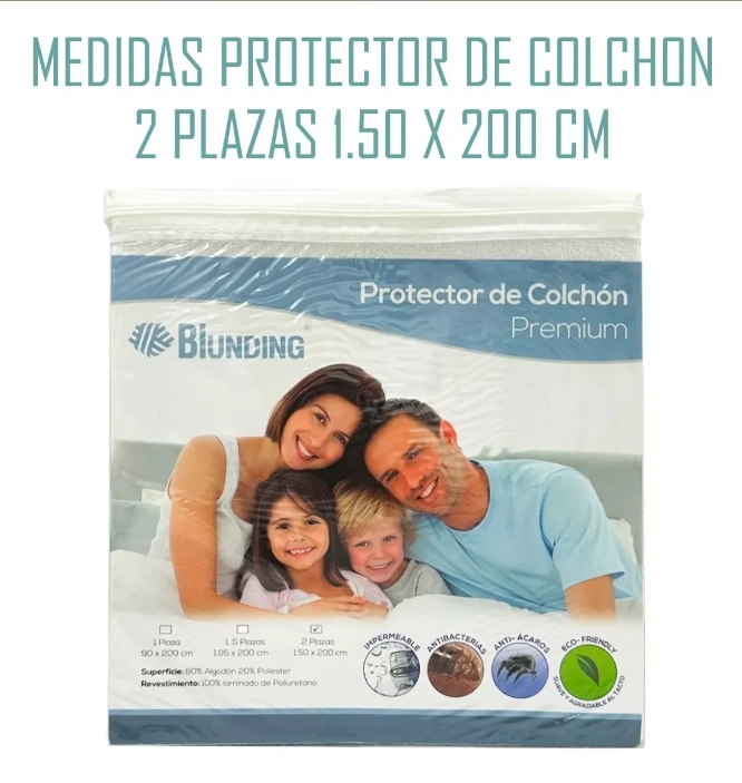 CUBRE COLCHÓN PROTECTOR IMPERMEABLE 2 PLAZAS MARCA BLUNDING EN COLOR BLANCO - 4
