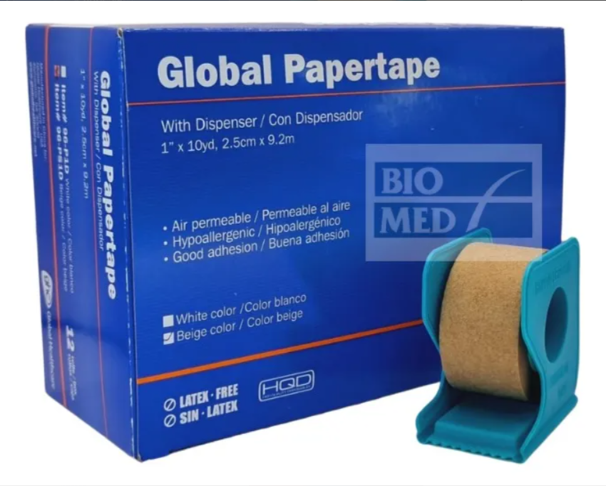 PACK X 12 CINTAS ADHESIVA MICROPORE PIEL PAPEL 2.5CM X 9CM - 1