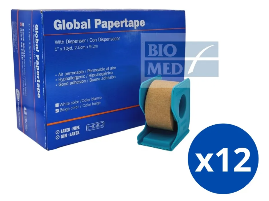 PACK X 12 CINTAS ADHESIVA MICROPORE PIEL PAPEL 2.5CM X 9CM - 2