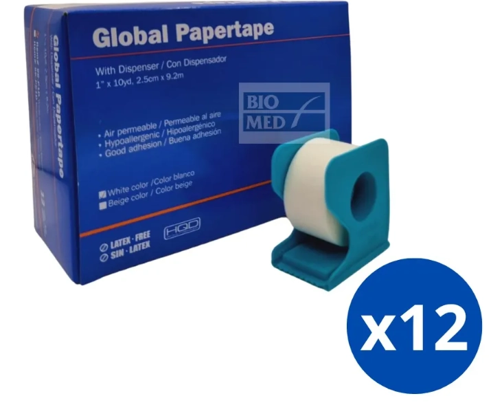 PACK X 12 CINTAS ADHESIVA MICROPORE EN COLOR BLANCO PAPEL 2.5CM X9CM - 2