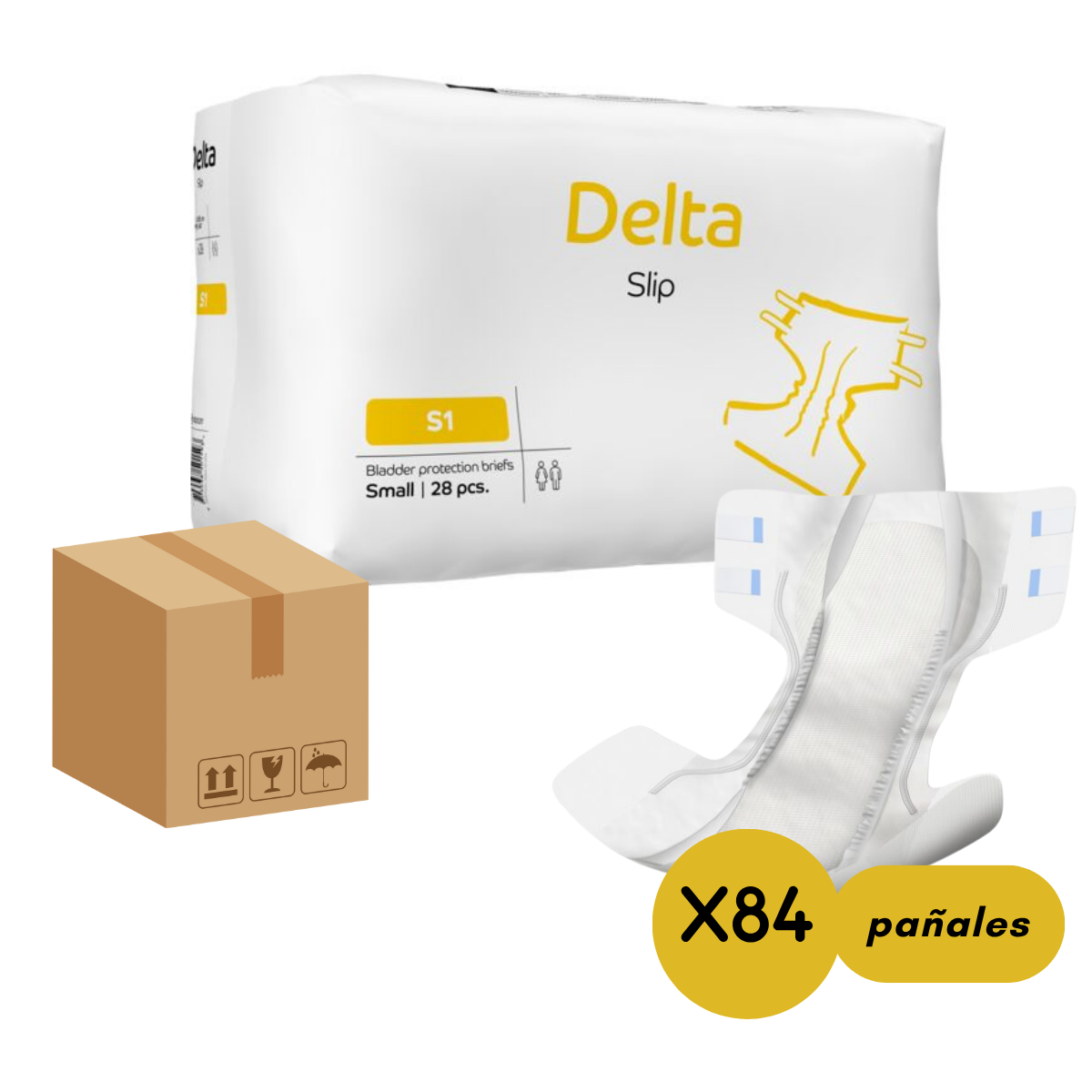 CAJA PAÑALES ADULTOS ABENA DELTA SLIP S1, 1100ML, 84 UNIDADES - 1