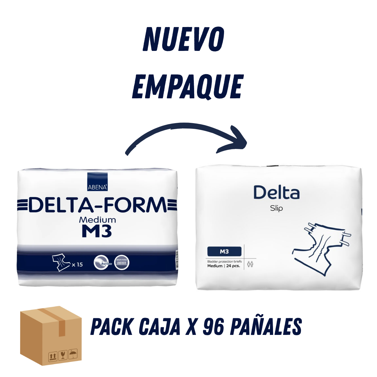 CAJA PAÑALES ADULTOS ABENA DELTA SLIP M3, 2800ML. - 96 PAÑALES - 2