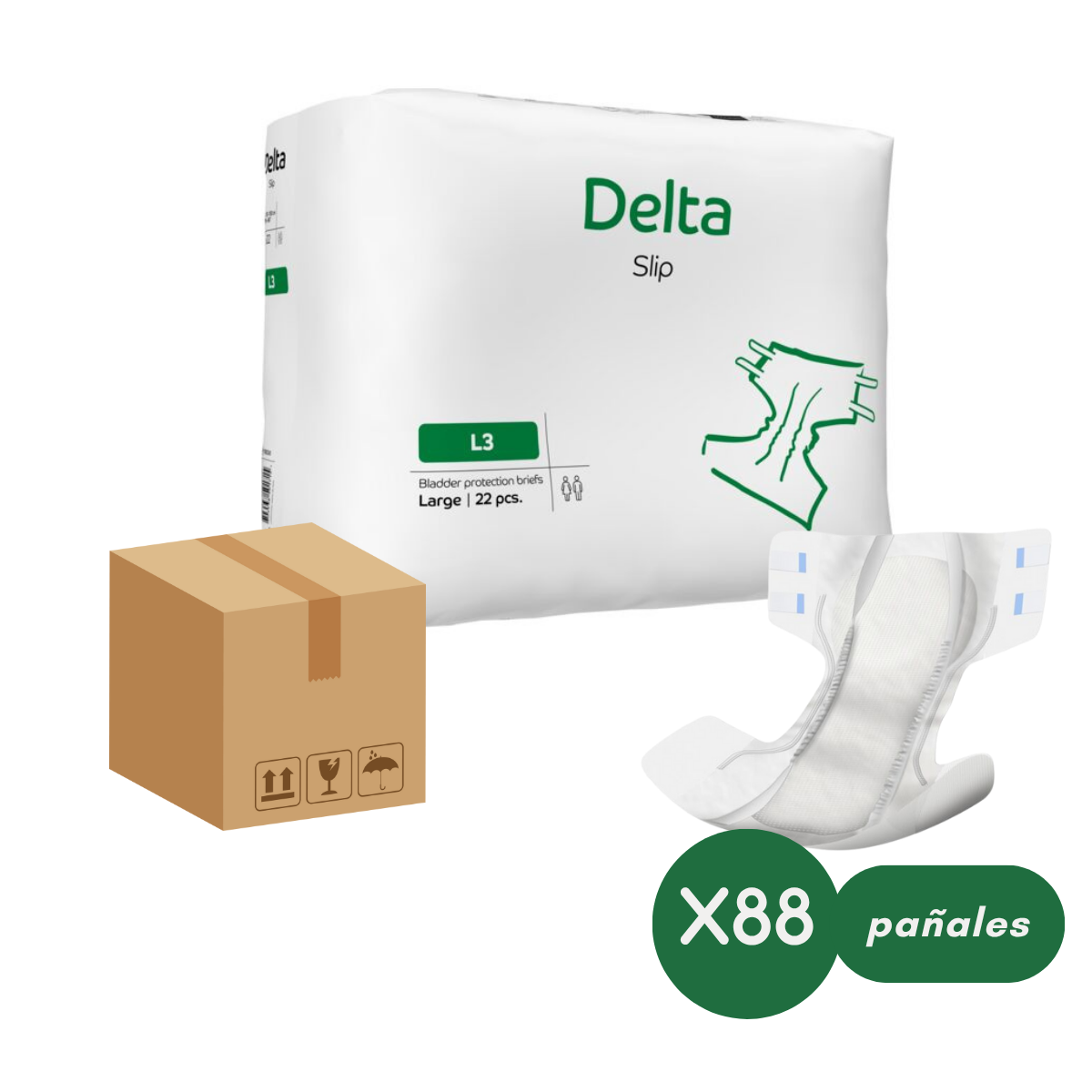 CAJA PAÑALES ADULTOS ABENA DELTA SLIP L3, 3200ML. 88 UNIDADES - 1