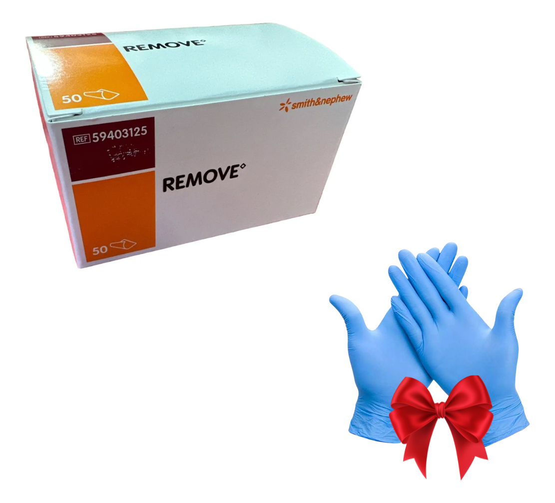REMOVEDOR ADHESIVO APOSITOS REMOVE CAJA 50 UNID+ PAR GUANTES - 1