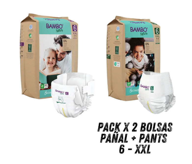 PACK X2 BOLSAS PAÑALES ECOLOGICOS BAMBO NATURE 6 - XXL PANTS - 2