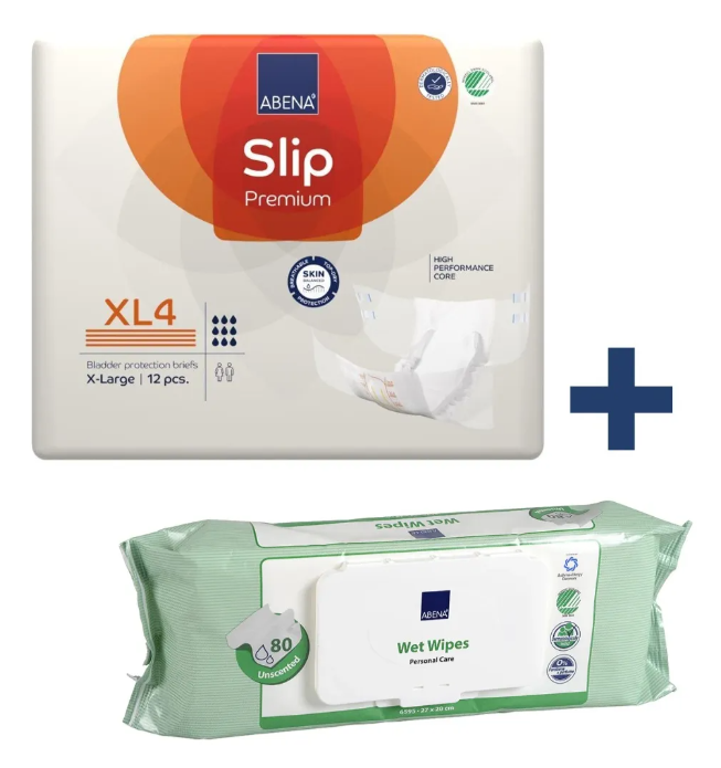 PAÑAL ADULTO ABENA SLIP XL4 ESPECIAL PARA NOCHE + TOALLITAS - 1