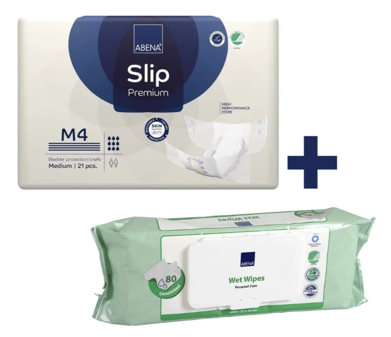 PAÑAL ADULTO ABENA SLIP M4 ESPECIAL PARA NOCHE + TOALLITAS - 1