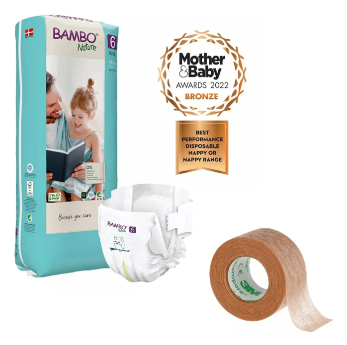 PAÑAL BAMBO ECOLOGICO 6 PAQUETE ALTO XXL + CINTA MICROPORE - 1