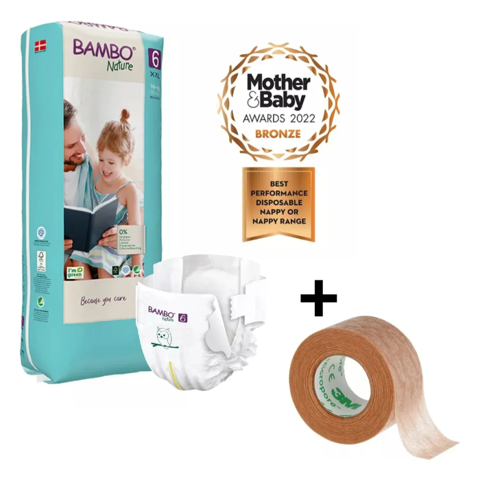 PAÑAL BAMBO ECOLOGICO 6 PAQUETE ALTO XXL + CINTA MICROPORE - 2