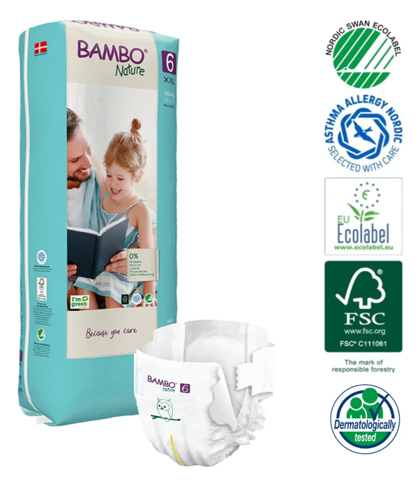 PAÑAL BAMBO ECOLOGICO 6 PAQUETE ALTO XXL + CINTA MICROPORE - 6