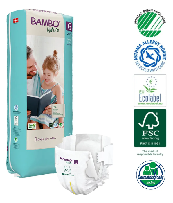 PAÑAL BAMBO ECOLOGICO 6 PAQUETE ALTO XXL + CINTA MICROPORE - 6