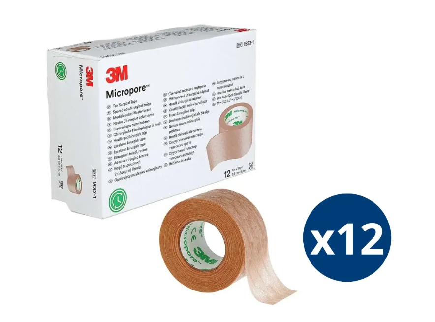 PACK X 12 CINTAS DE PAPEL MICROPORE 2.5 CM 3M COLOR PIEL - 2