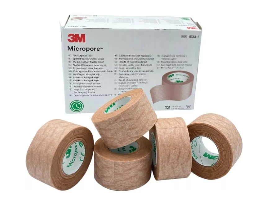 PACK X 12 CINTAS DE PAPEL MICROPORE 2.5 CM 3M COLOR PIEL - 3