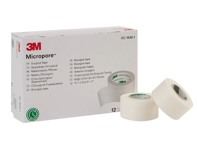 PACK X 12 CINTAS PAPEL MICROPORE 2.5 CM 3M BLANCA ADHESIVA - 1